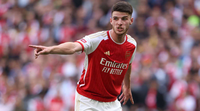 Declan Rice playing for Arsenal.